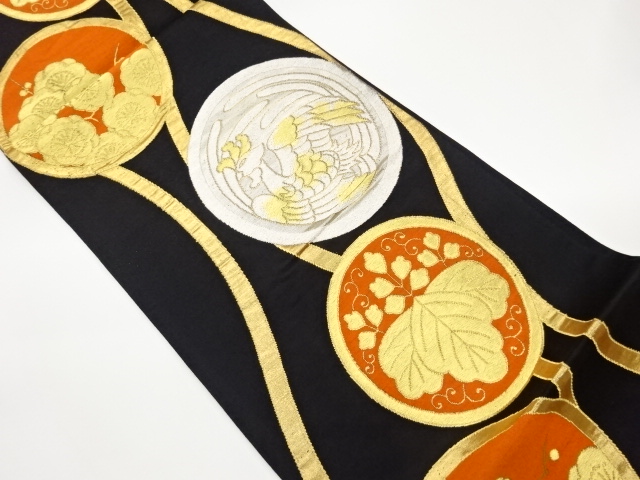 JAPANESE KIMONO / FUKURO OBI / WOVEN TATEWAKU & ROUNDEL CREST 
